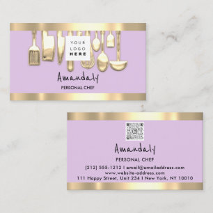 QRCode Personal Chef Cooking Restaurant Food Lilac Business Card