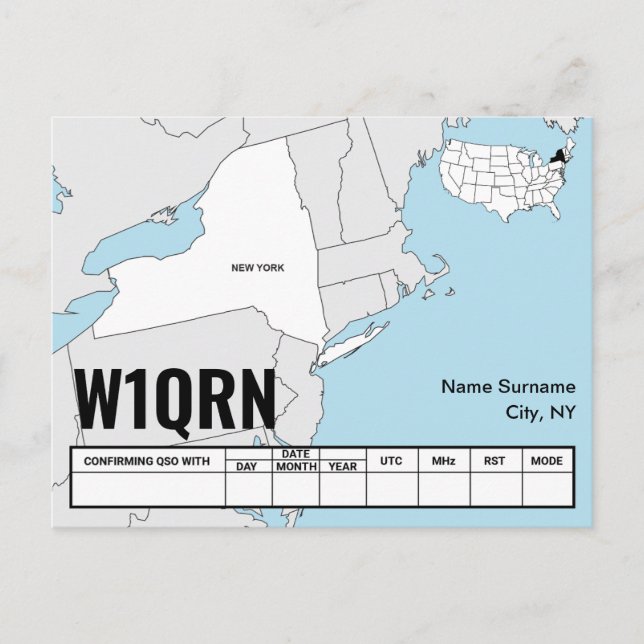 QSL Card New York State Map (Front)