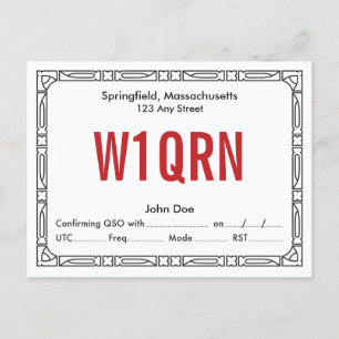 QSL Card Retro Art Deco Red Text