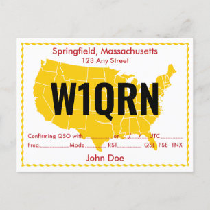 QSL Card Retro USA Yellow Map