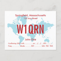 QSL Card Retro World Blue Map 