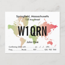 QSL Card Retro World Red & Green Map 