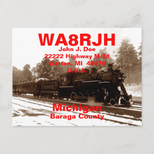 QSL Postcards HAM Radio Ops RR Snow Train Tracks