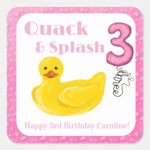 Quack and Splash Duck 3rd Birthday Invitation Square Sticker