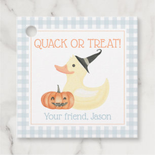 Quack or Treat Duck Cute Blue Boy Halloween Kids Favour Tags