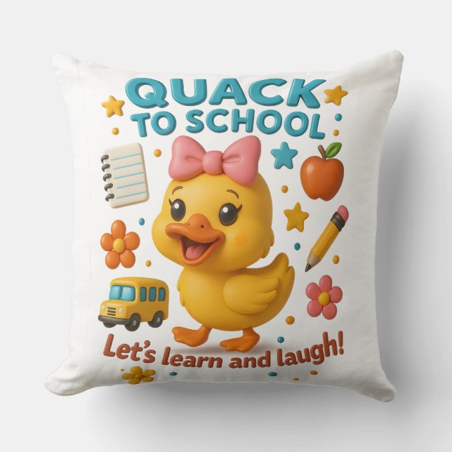 Quack to School – Cute Duck Back-to-School Cushion (Front)