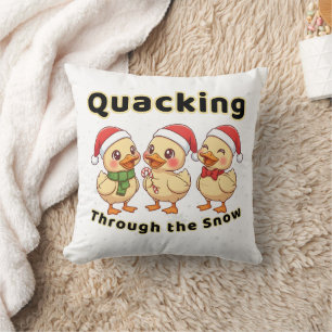 Quacking Through the Snow Funny Kawaii Duck Cushion