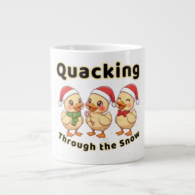 Quacking Through the Snow | Funny Kawaii Duck  Large Coffee Mug (Front)