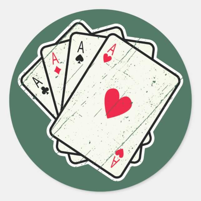 Quad Aces: All 4 Lucky Ace Cards Classic Round Sticker (Front)