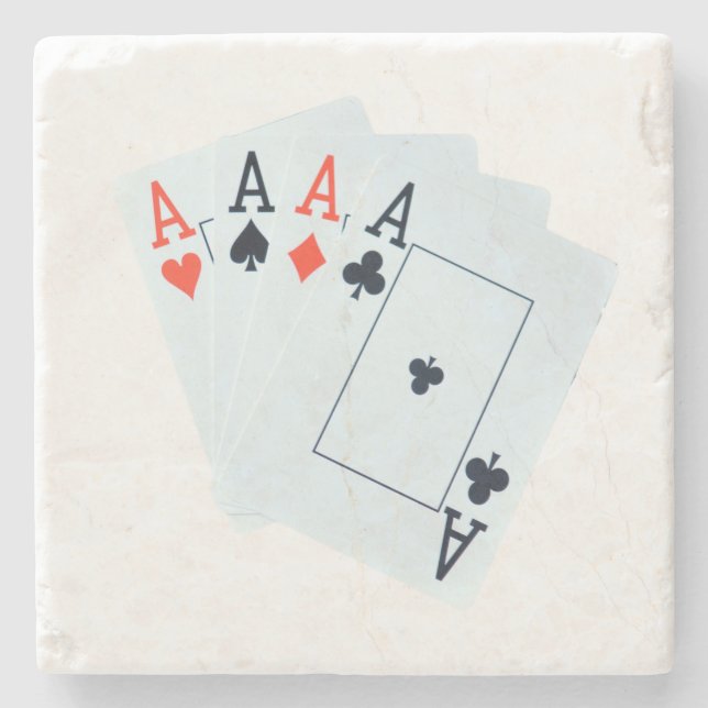 Quad Aces Poker Cards, Stone Coaster (Front)