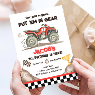 Quad ATV Dirt Track Off Road Racing Boy Birthday Invitation