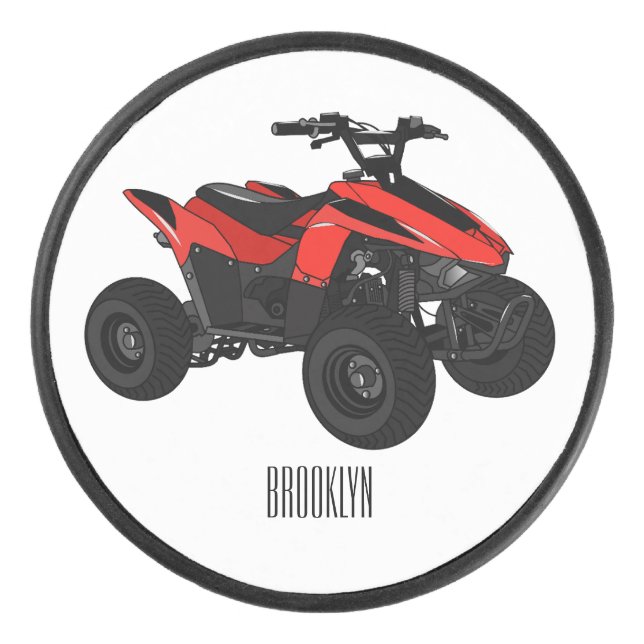 Quad bike atv cartoon illustration  hockey puck (Front)