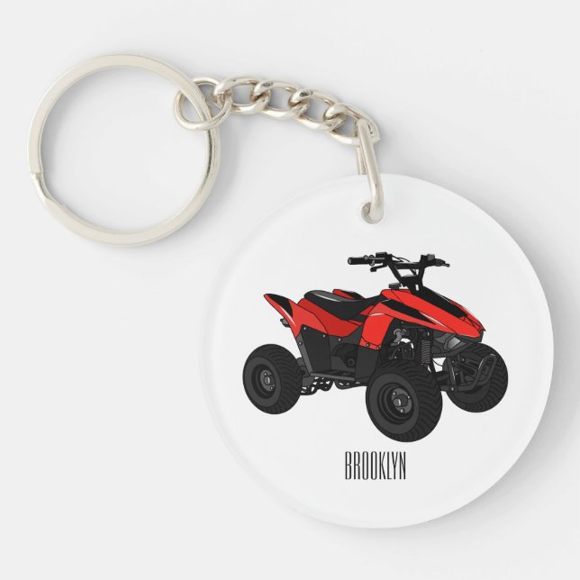 Quad bike atv cartoon illustration  key ring (Front)