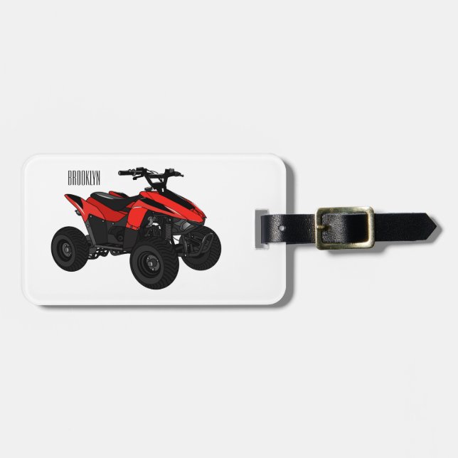 Quad bike atv cartoon illustration luggage tag (Front Horizontal)