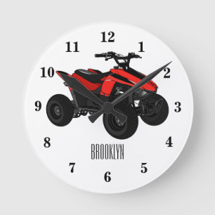 Quad bike atv cartoon illustration round clock