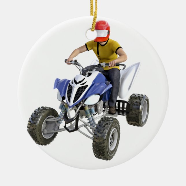 Quad Bike ATV Coming to the Front Ceramic Tree Decoration (Front)