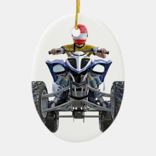 Quad Bike ATV Popping a Wheelie to the Front Ceramic Tree Decoration