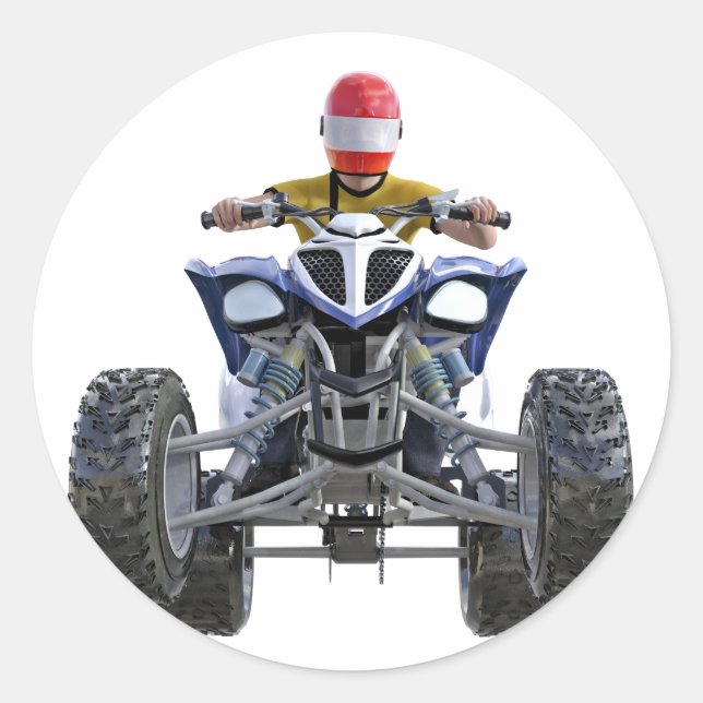 Quad Bike ATV Popping a Wheelie to the Front Classic Round Sticker (Front)