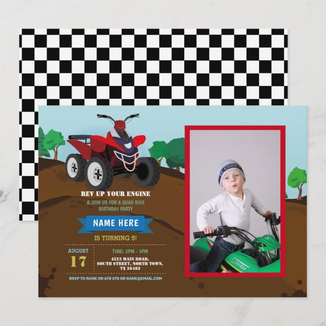 Quad Bike Birthday Invitation Riding Mud Fun Photo (Front/Back)