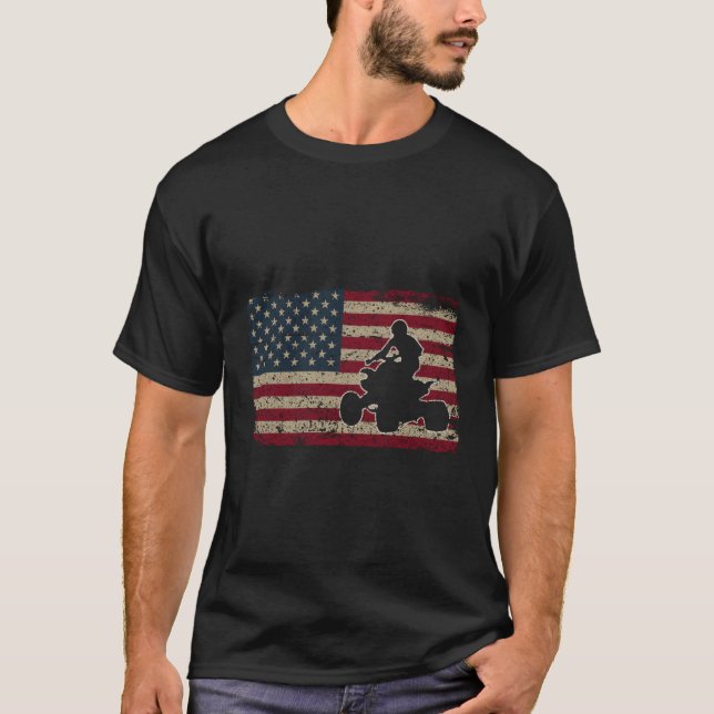 Quad Biker America Flag I Atv Four Wheeler Quad Bi T-Shirt (Front)