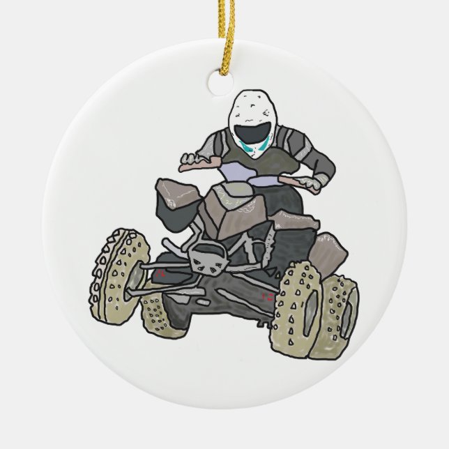 Quad Biking Ceramic Tree Decoration (Front)