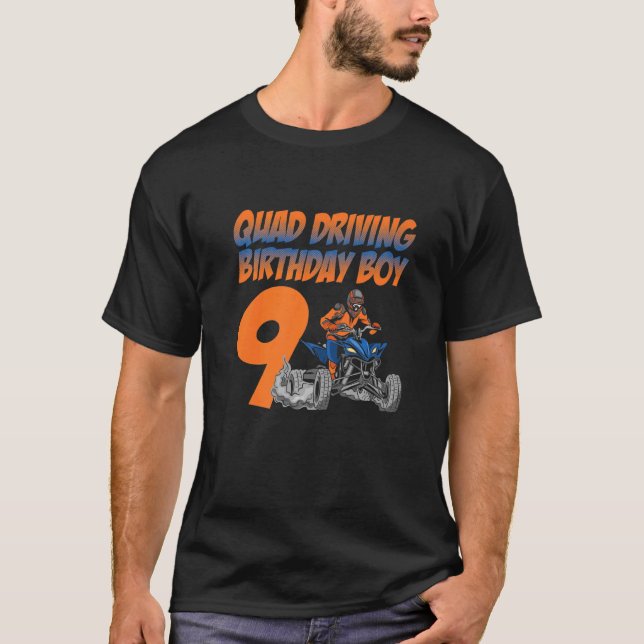 Quad Driving Birthday Boy 9 Quad Bike Atv Gear T-Shirt (Front)