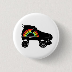 quad roller skate rainbow 3 cm round badge