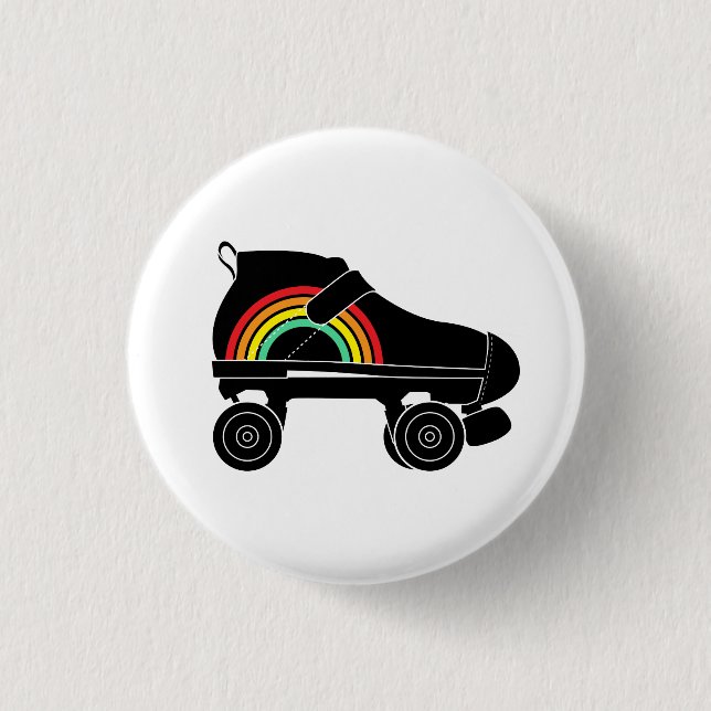 quad roller skate rainbow 3 cm round badge (Front)