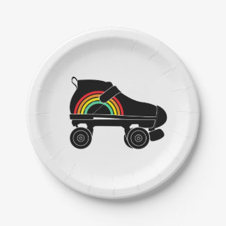 quad roller skate rainbow paper plate