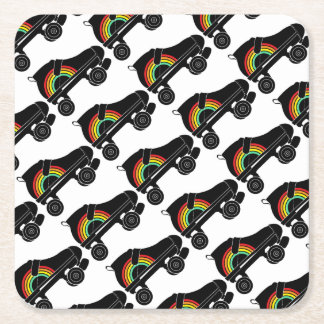 quad roller skate rainbow square paper coaster
