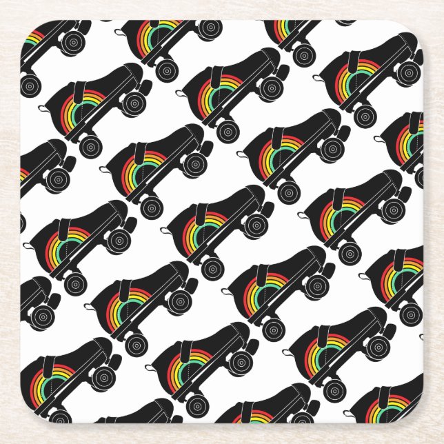 quad roller skate rainbow square paper coaster (Front)
