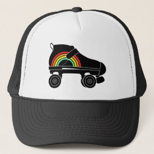 quad roller skate rainbow trucker hat