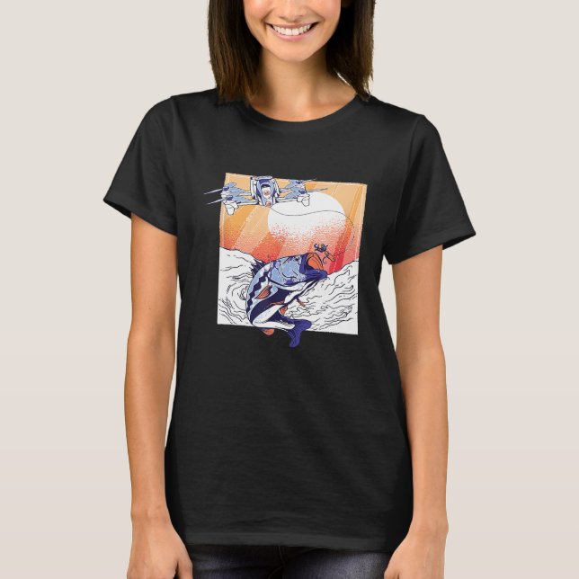 Quadcopter Drone Fishing Salt Water Sunset Tuna Su T-Shirt (Front)