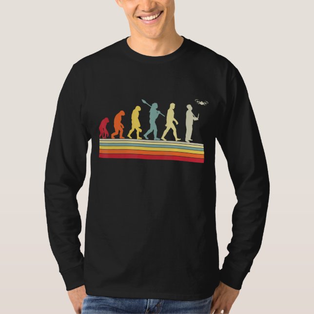 Quadcopter Human Evolution Vintage Drone Pilot T-Shirt (Front)