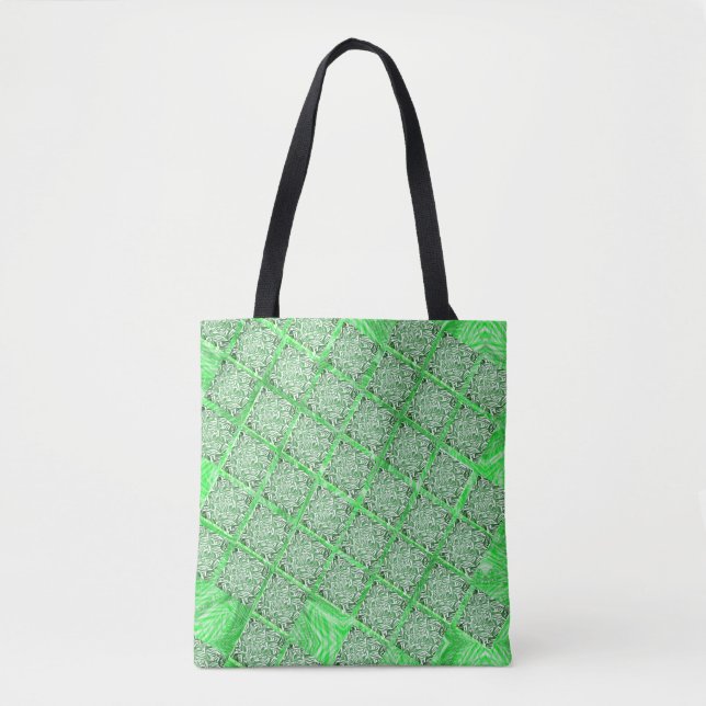 Quadradas, fake azulejo, fakes folhagens verdes. tote bag (Front)