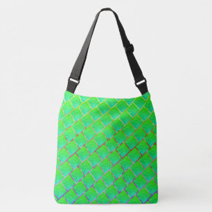 Quadrados verde azulado, linhas em três cores. crossbody bag