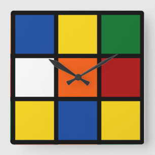 Quadratische Wanduhr mit kubistischem Muster Square Wall Clock