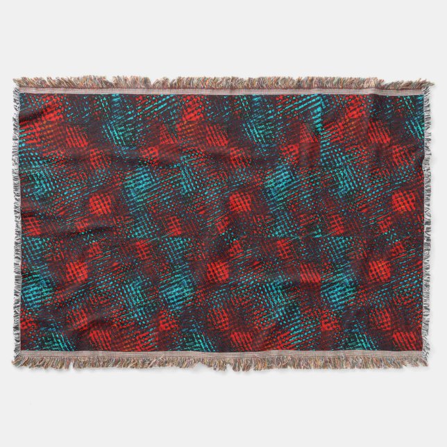 Quadriculados riscados de cor azul claro, vermelho throw blanket (Front)