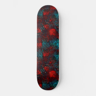 Quadriculados riscados em azul claro, cor vermelho skateboard
