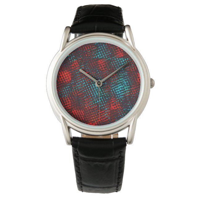 Quadriculados riscados em azul claro, cor vermelho watch (Front)