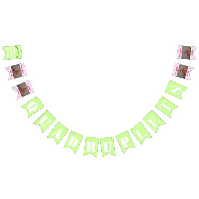 Quadruplet Girl's Pink Green Bunting Banner (All)