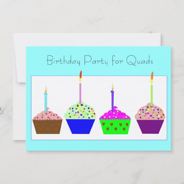 Quadruplets Cupcake Birthday Invitation (Front)