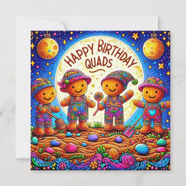 QUADS ~ Birthday Card ~ Gingerbread Men ~ (Front)
