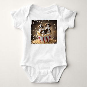Quads Cavalier Spaniel Puppies In The Popcorn, Baby Bodysuit