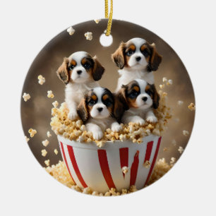 Quads Cavalier Spaniel Puppies In The Popcorn, Ceramic Tree Decoration