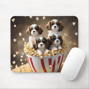 Quads Cavalier Spaniel Puppies In The Popcorn, Mouse Mat