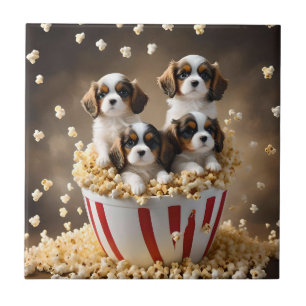 Quads Cavalier Spaniel Puppies In The Popcorn, Tile
