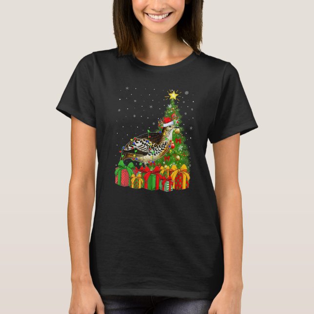 Quail Bird  Xmas Holiday Santa Quail Christmas Tre T-Shirt (Front)