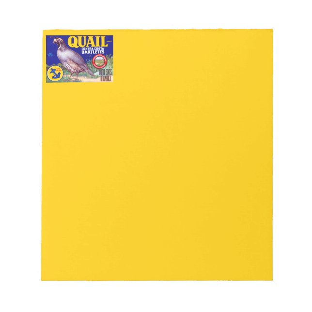 Quail Brand Contra Costa Bartletts Notepad (Front)