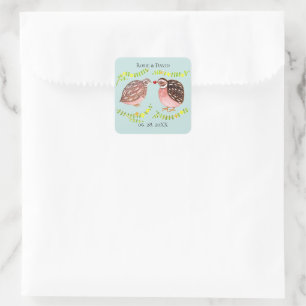 Quail Couple with heart Custom Wedding Favor Square Sticker